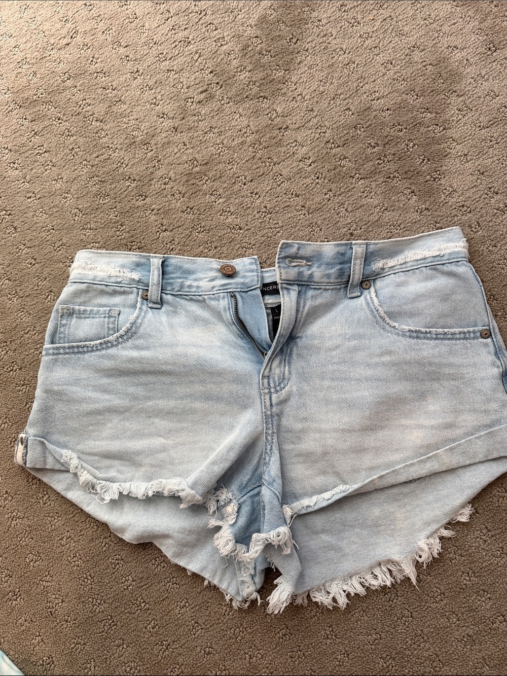 Sincerely Jules Light Blue Washed Denim Shorts with Frayed Hem